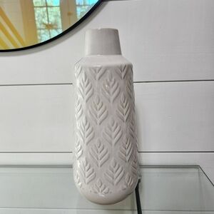 NEW block print ceramic vase nuetral color